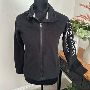 Calvin Klein Black Performance Fleece Jacket, Sporty, Fitted, Warm Size Large